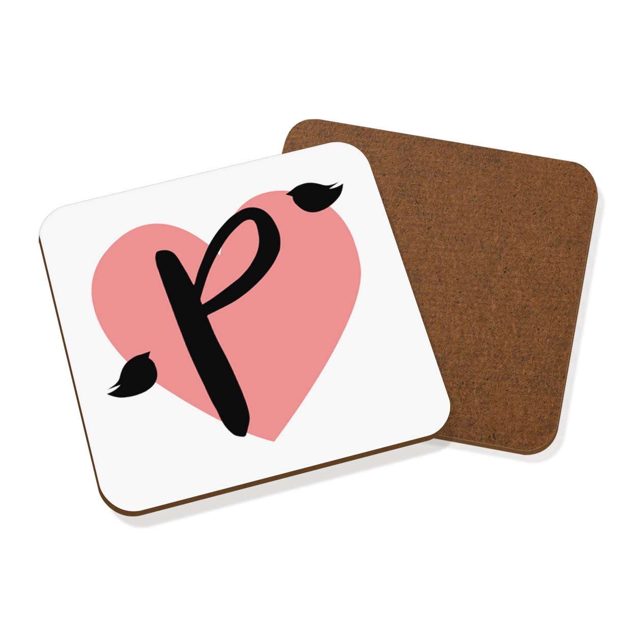 Letter P Heart Alphabet Coaster Drinks Mat