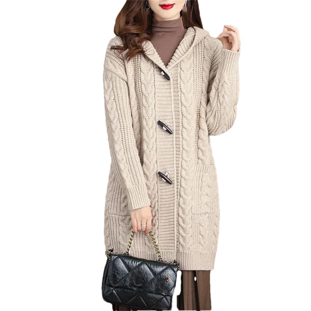 Cárdigan de otoño e invierno para mujer, suéter grueso, chaqueta de punto con capucha de tamaño grande
