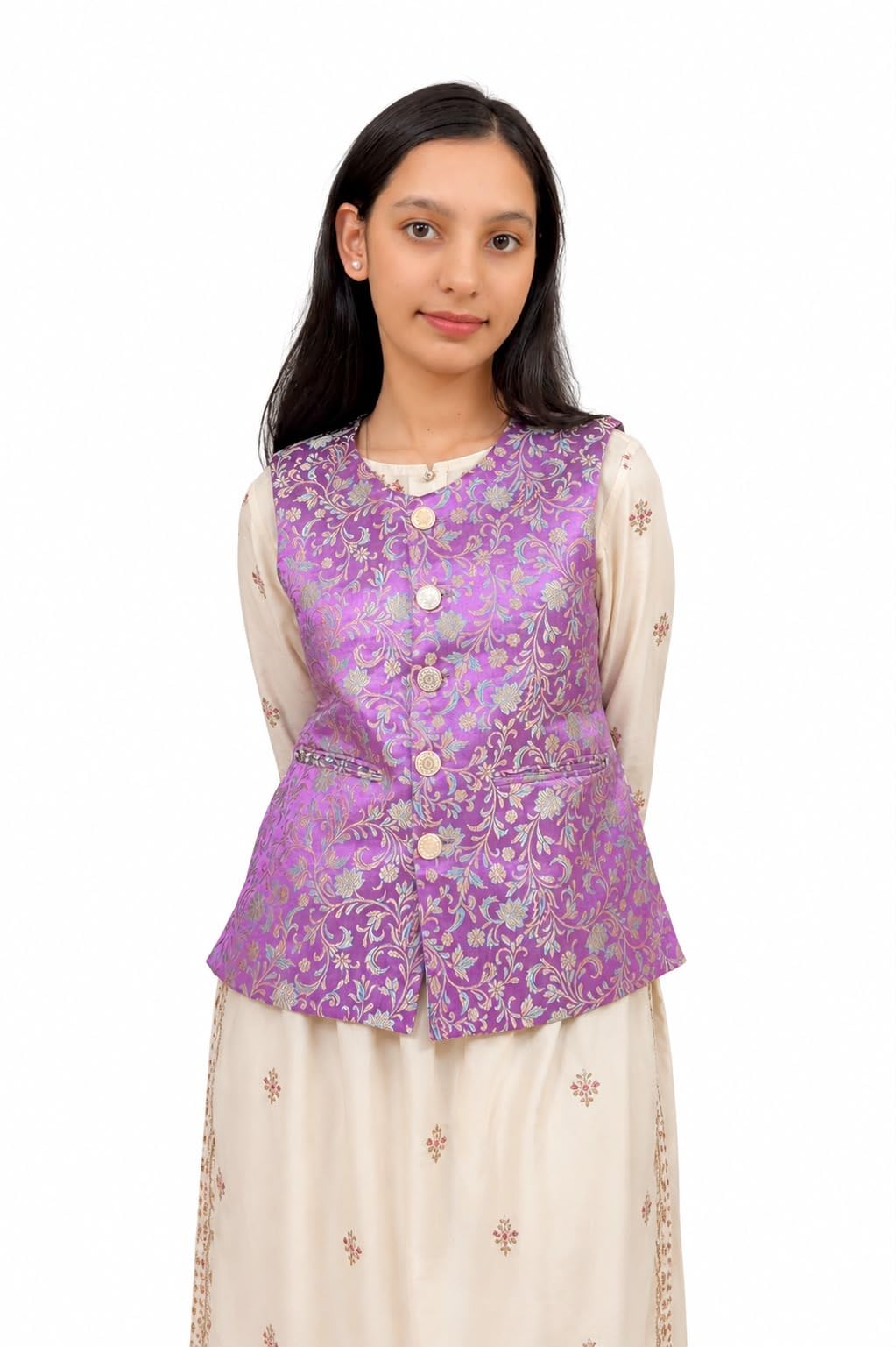 Fashion Women’s Purple Jacquard Waistcoat-image-18