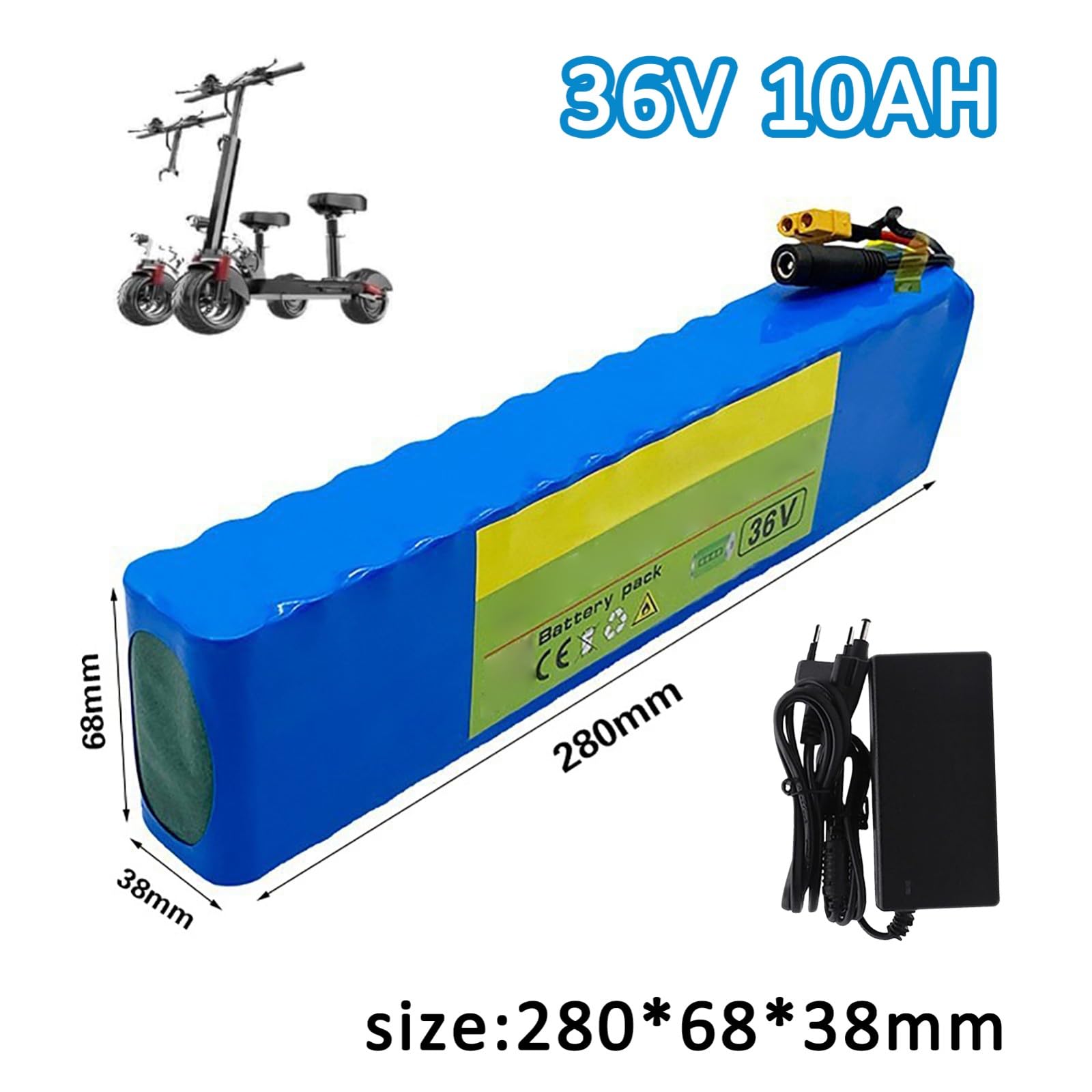Batterie pour Vélo Électrique 36 V 10 Ah, Batterie Lithium-ION Étanche pour Trottinette Électrique Ou Kart, Batterie De Remplacement Au Lithium avec Chargeur