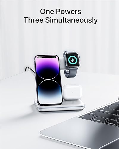 Miniatura 4 de Intoval Estación de carga para Apple iPhoneiWatchAirpods, cargador inalámbrico 3 en 1 para iPhone 14131211XSXRXSX8, iWatch 8Ultra76SE5432, Airpods