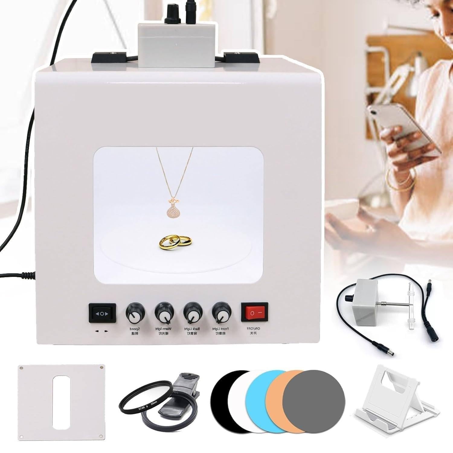 Caja De Luz Profesional para Estudio Fotográfico para Comercio Electrónico, Caja De Luz Giratoria De 360°: Plataforma Giratoria Motorizada Y Soporte Magnético Colgante, 3000-5500 K(TB20)