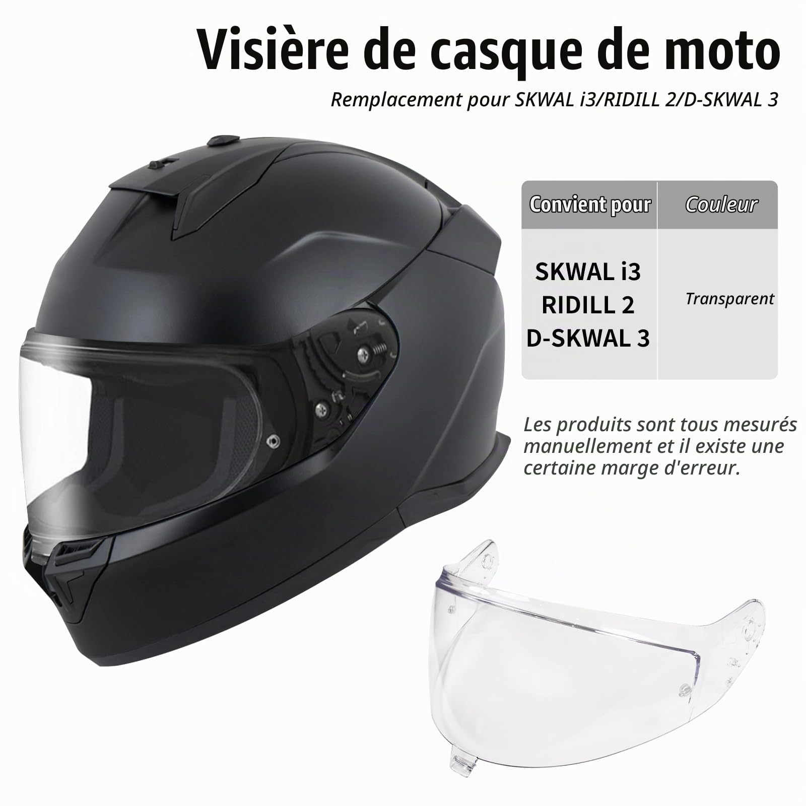 VCOROS Visiere Casque Moto pour Shark D-SKWAL 3/SKWAL i3/RIDILL 2 | Casque Moto Pare-Vent Casque Lentille,Remplacement de Visière de Casque