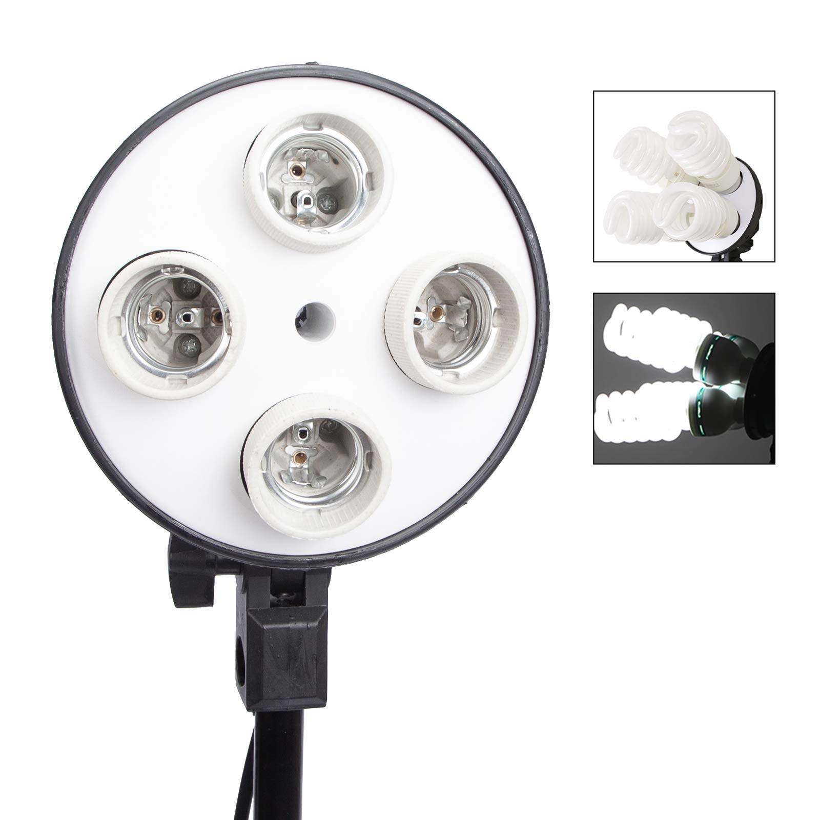 Photo Studio E27 - Soporte para lámpara Profesional de 4 Cabezales Giratorio con Soporte para Paraguas para iluminación de Flash, Bombilla monolight