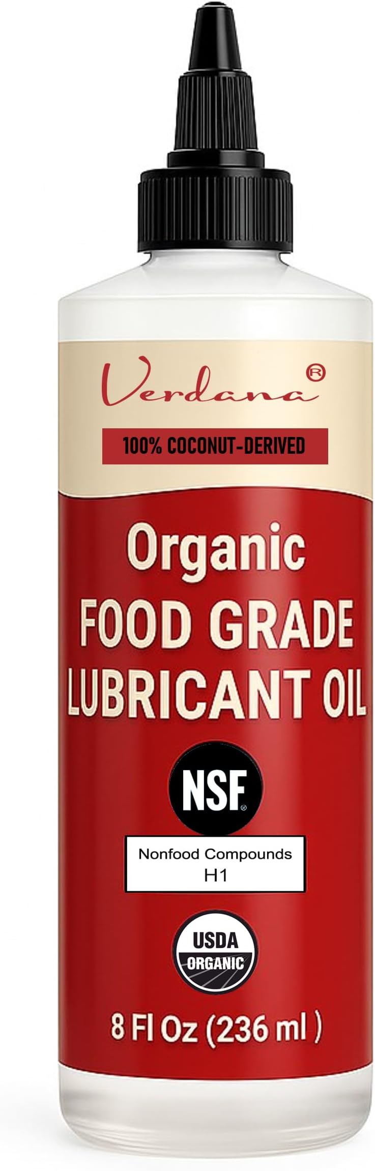 Verdana Food Grade Lubricant Oil – Organic, Kosher, NSF H1, Non-GMO – Petroleum-Free Light Machine Oil for Meat Slicers, Grinders, and Food Contact Equipment – Rust & Corrosion Inhibitor – 8 Fl Oz