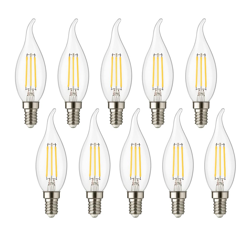 4W E14 Kıvrık LED Mum Ampul – 35W Eşdeğer, 3000K Günışığı, 400 Lümen, 220-240V, Şeffaf Cam Filament, 10’lu Paket