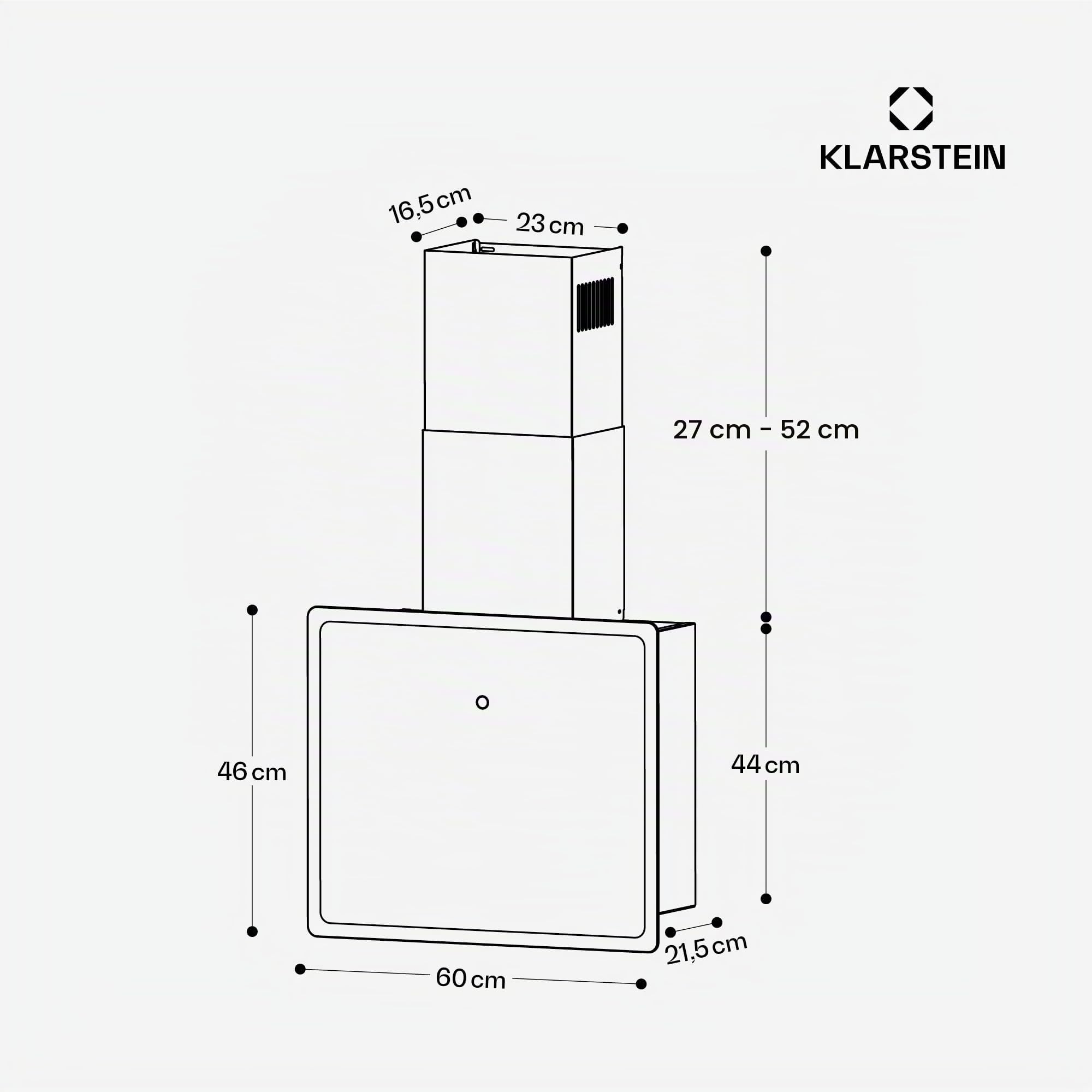 Klarstein AlizeEdge Dunstabzugshaube - 60 cm Wandhaube, Flaches Design, Touch-Steuerung, 487 m³/h Luftdurchsatz, A+ Energieeffizienz, LED-Beleuchtung, Leise 38 dB, Abluft & Umluft, Schwarz