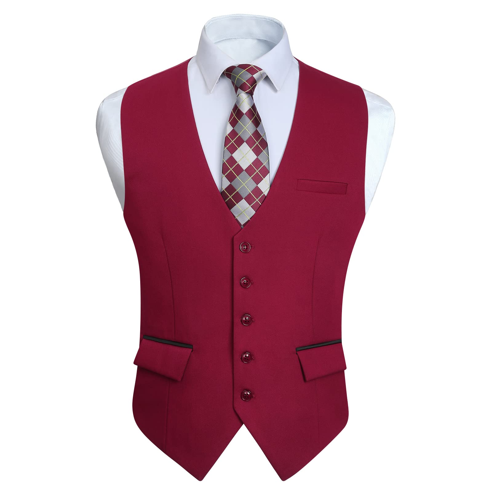 HISDERNMen's Suit Vest Business Suit Vests for Men Formal Slim Fit Solid Wedding Dress Waistcoat for V-Neck Tuxedo Vest