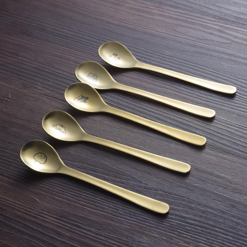 Silverware Flatware Set, 1/4/6/8/10/12pcs 304 Stainless Steel Matte Gold Stirring Spoon Small Spoon Coffee Stirring Spoon Plant Style(12 Pieces)