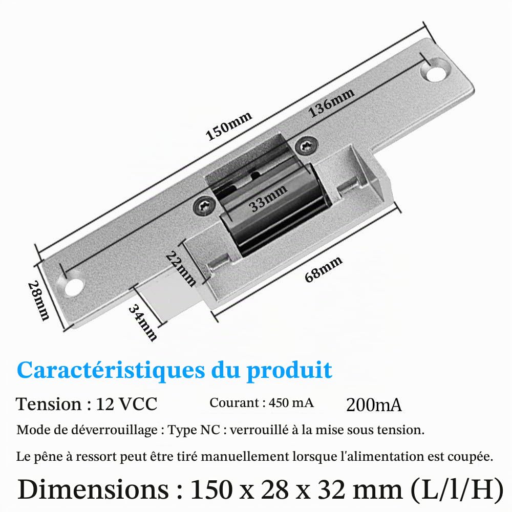 NN99 Kit de système de contrôle d'accès de Porte RFID IP68 Clavier étanche Clavier avec verrou de gâche électrique + Alimentation DC12V 3A + 10 pcs Puce clés