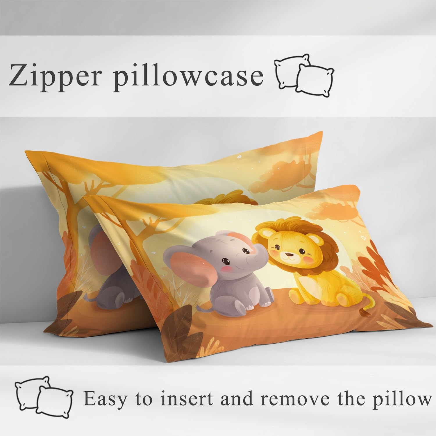 Cartoon Tiere Spannbetttuch Warm Süß Tiger Kleiner Elefant Spannbettlaken 200 x 200 x 30 cm 3teilig Mikrofaser Bettwäsche Set mit 2 Kissenbezüge 80 x 80 cm Kein Flachbettlaken