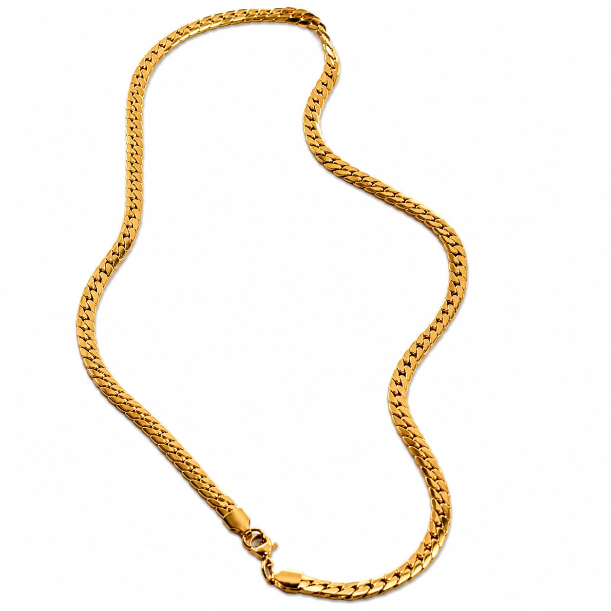 Gold Cuban Link Chain Necklace for Men & Women | Premium Gold Plated Flat Curb Chain Necklace | Trendy Hip Hop Fashion Jewelry | Lightweight Daily Wear Necklace for Party, Office, Wedding & Gift-image-23