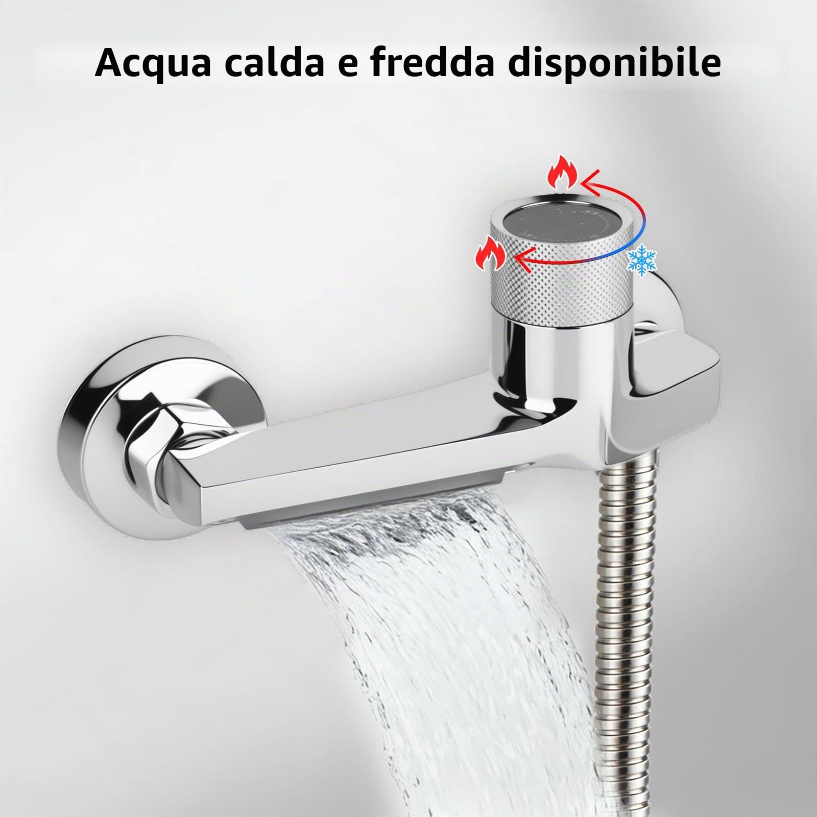 Rubinetto a cascata per vasca con termostato a 2 vie, rubinetto per doccia con pulsante di sicurezza, rubinetto per vasca, miscelatore per doccia, montaggio a parete, per vasca e bagno
