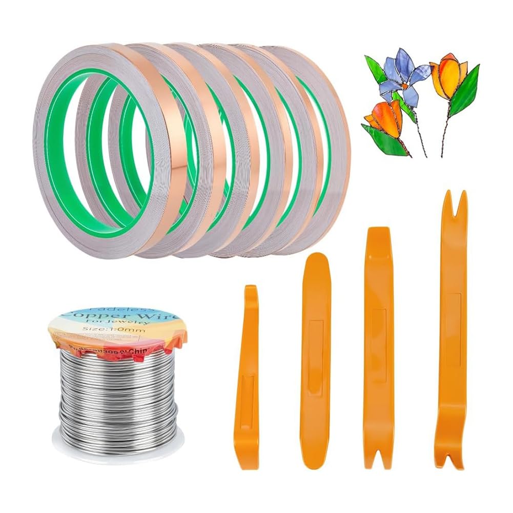 Kit de vitrail avec ruban cuivre 6 tailles et roulette pour loisirs créatifs