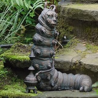 Wonderland Garden Sculpture Set - Alice in Wonderland Statues - Hand Cast Stone - Indoor/Outdoor Garden Patio Lawn Yard (Caterpillar)