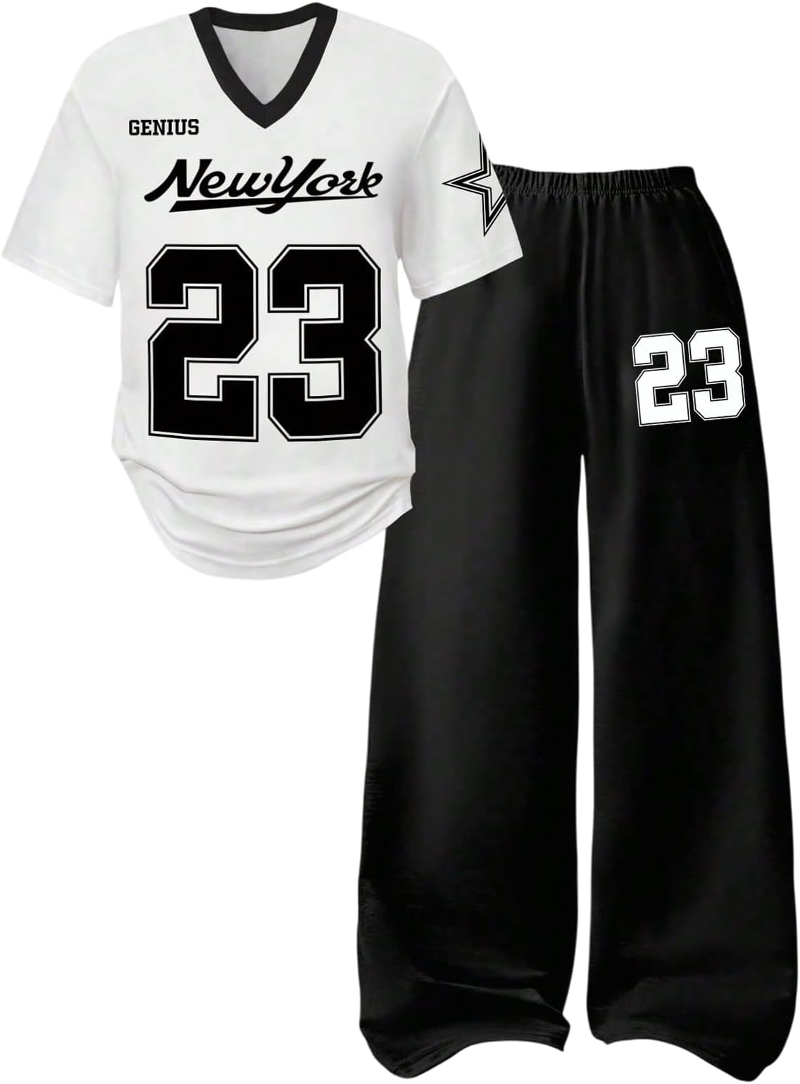 SOLY HUX Girl's Sporty Outfits Number Graphic Jersey Shirt and Baggy Sweatpants Suit 2 Piece Set