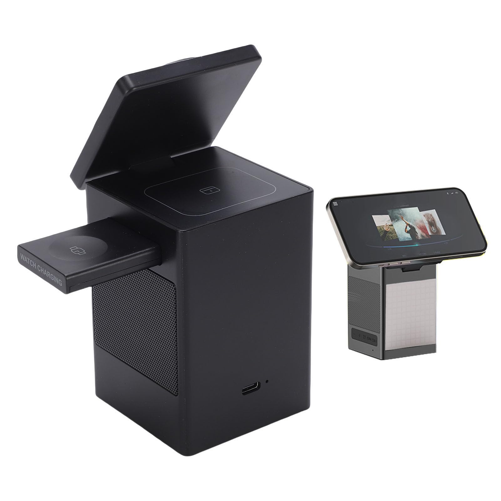 Cryfokt Caricabatterie Wireless 6 in 1, Caricabatteria per Altoparlante Bluetooth con Protezione di Sicurezza Avanzata, Stazione di Ricarica Rapida con Display con Animazione Pixel, Orologio