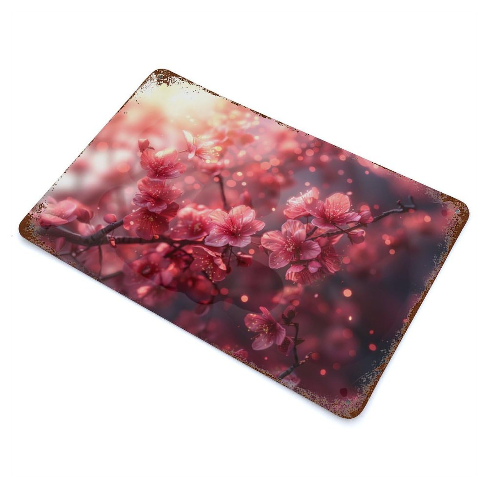 Cherry Blossom Sakura Vintage Wall Sign 11.8"x7.9", Rust Effect Metal Decor for Basement, Hobby Room And Garage Decor