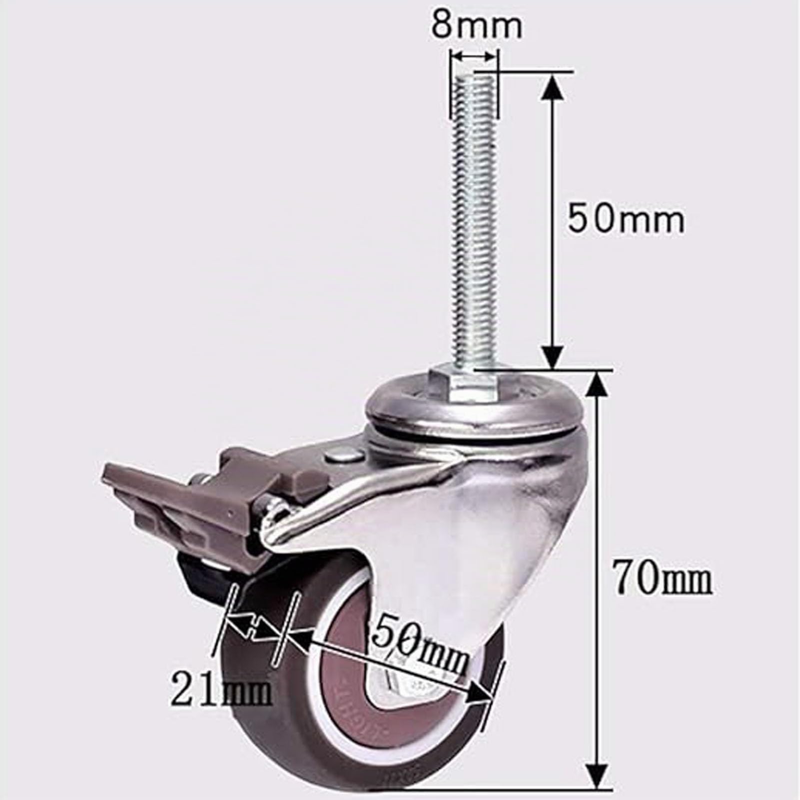 2 Pulgadas 50mm Ruedas M8 x 50mm Rosca Muebles Ruedas silencioso con articulación Universal for Trabajo Pesado de Goma con Freno for la Carretilla Cuna del Vino de la Compra 200 kg - 4PCS (Tornillo) | Ruedas de repuesto para muebles de coche, 200 kg, con