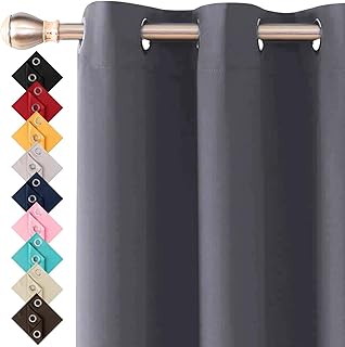 Thermal Insulated Blackout Ring Top Eyelet Curtains for Bedroom Windows 90 x 54 Inches Charcoal Grey 2 Panels (90”(228cm) wide x 54”(137cm) long, Charcoal)