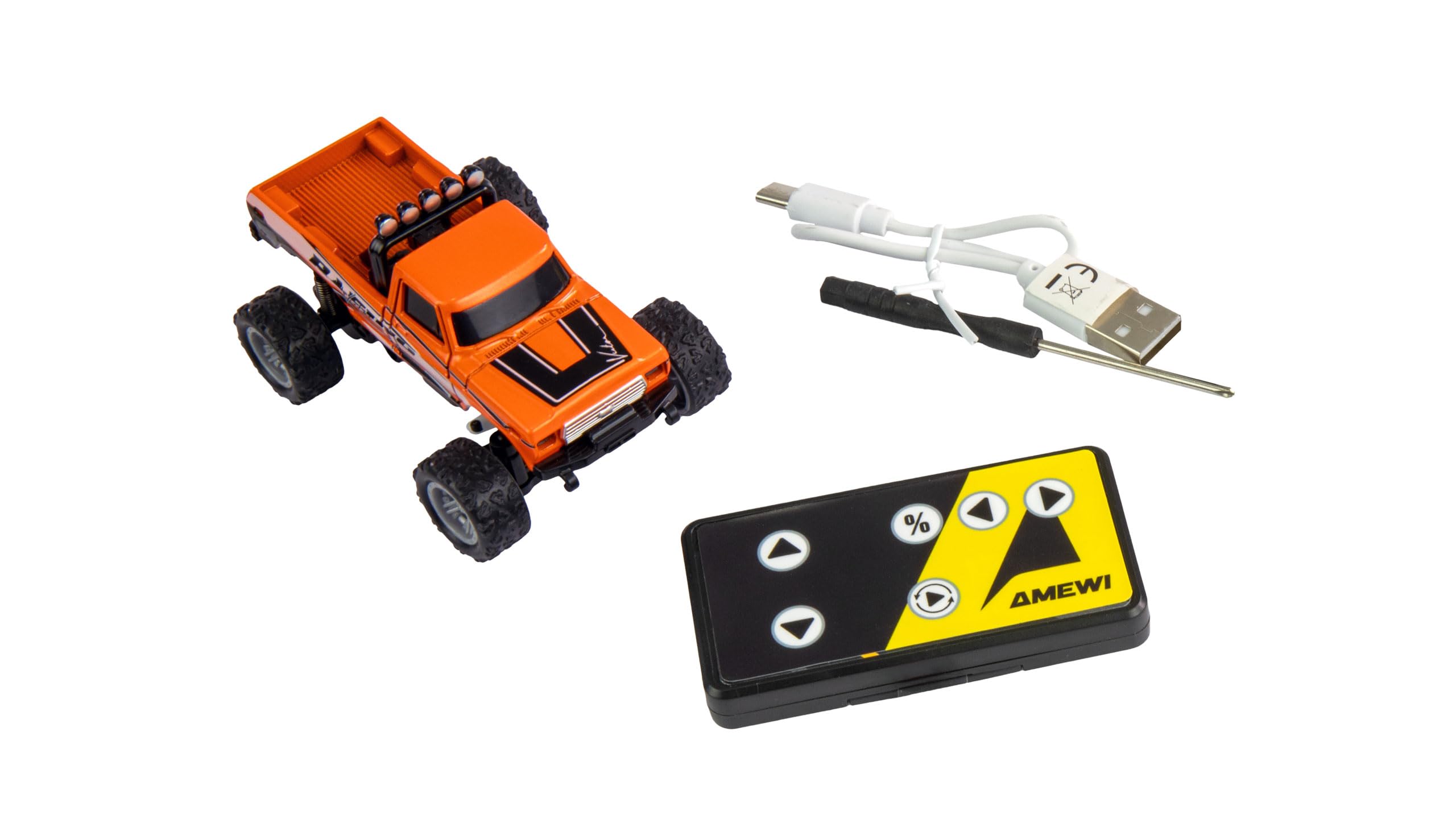 Amewi RC Monster Truck Die Cast 1:64 RTR Orange, pilot zdalnego sterowania w formacie karty