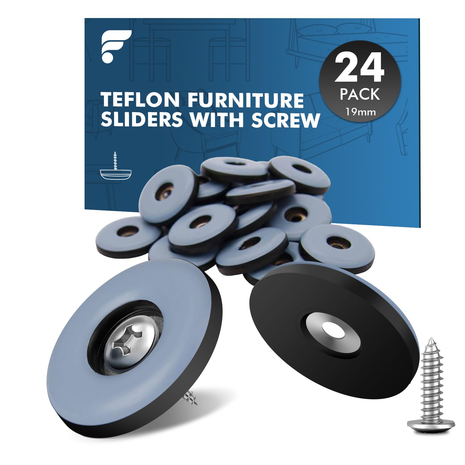 Piedini Per Mobili In Teflon - 26 Pezzi Con Viti Per Proteggere I Pavimenti - Foto 7