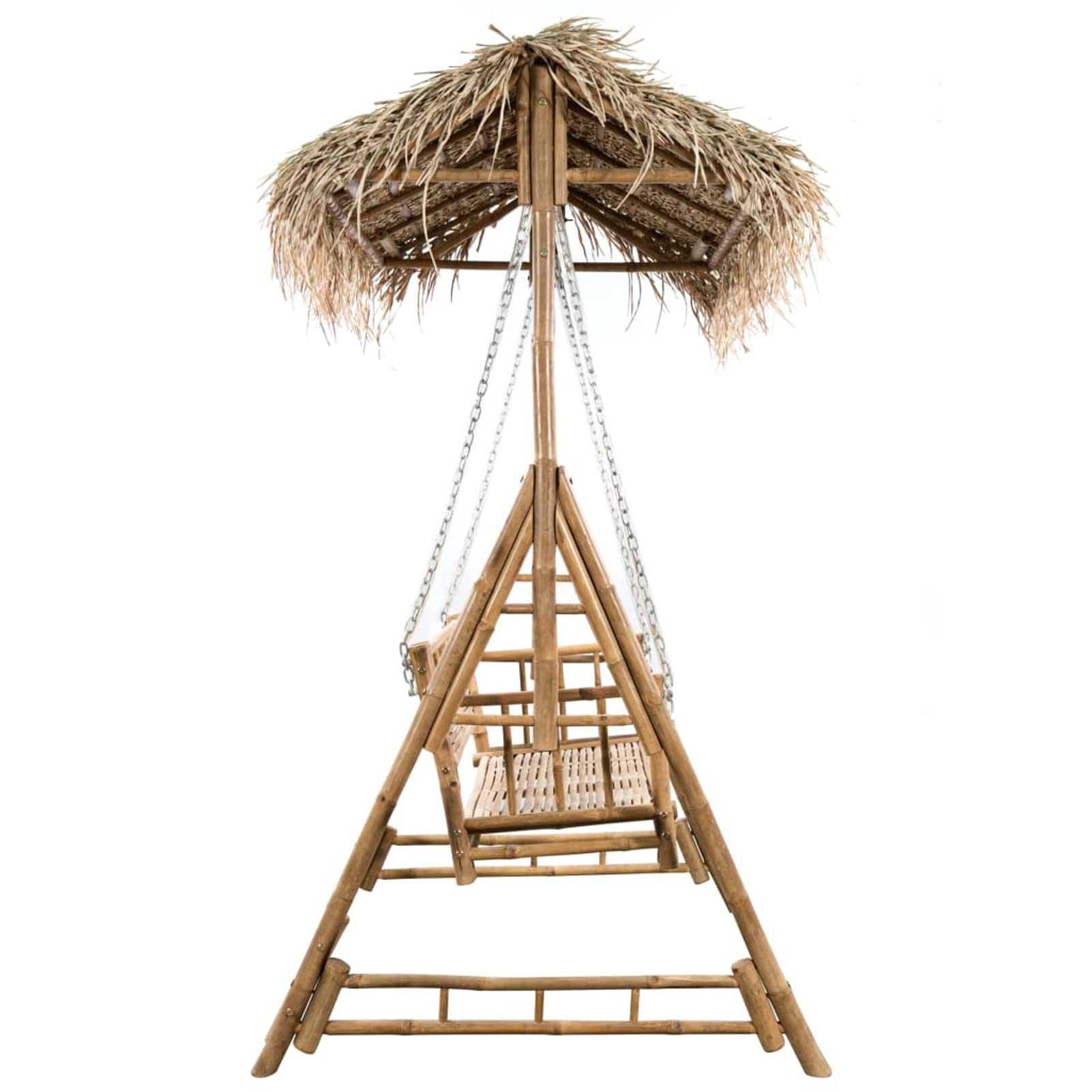 Gecheer Dondolo Hollywood con foglie di palma, cuscino da giardino a 2 posti, altalena da giardino, altalena, 35 x 99 x 202 cm (larghezza x profondità x altezza) in bambù, metallo