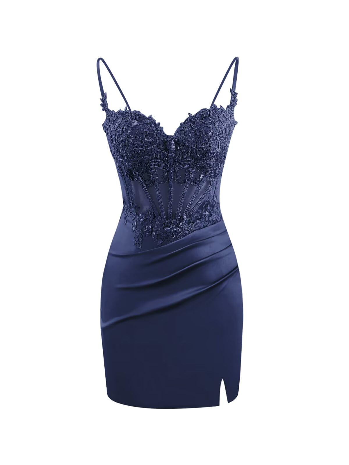 MXODI Lace Applique Homecoming Dresses for Teens Satin Prom Dress Sweetheart Cocktail Party Gowns