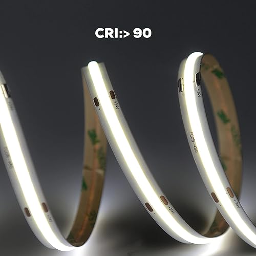 Miniatura 4 de LA - Tira de luces LED regulables sin puntos de un solo color, Cob (27K, 3K, 4K, 5K) - Entrada CC 24V, 16.5 pies y 82 pies (82 pies, 27000K)
