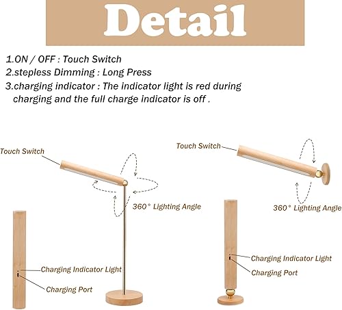 Miniatura 7 de LANDGOO Lámpara de mesa LED de madera Lámpara de lectura Luz de lectura magnética regulable