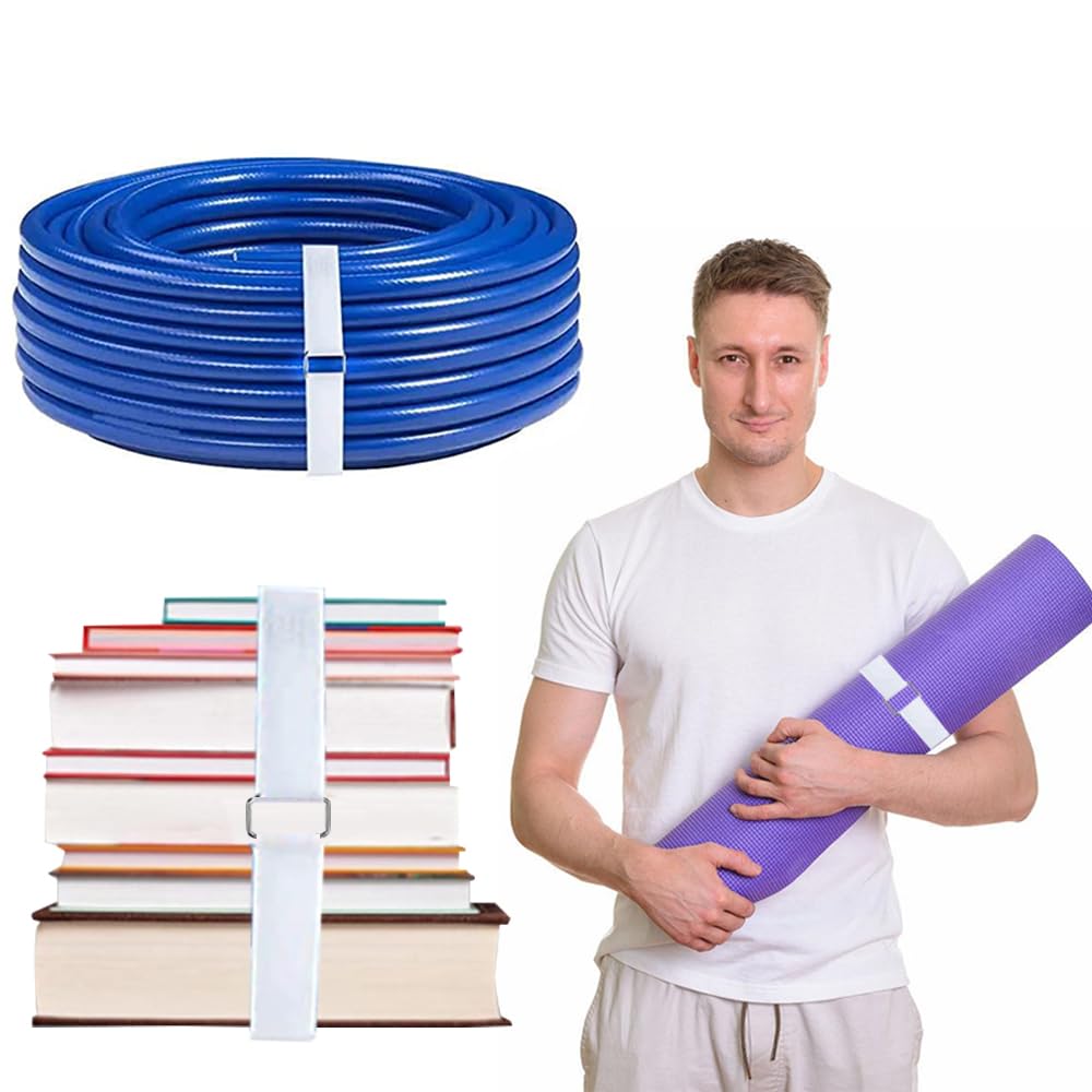 Correas de nailon blancas de 39 pies, rollo de gancho y bucle de 1 pulgada de ancho con 50 hebillas de metal, cables de gestión largos ajustables, bridas organizadas