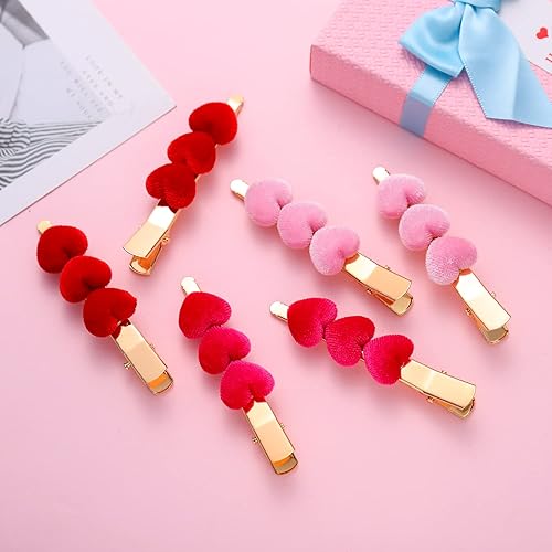 Miniatura 10 de Pinzas de pelo para el día de San Valentín pinzas de terciopelo con corazón para mujeres y niñas horquillas de triple corazón pasadores de pelo