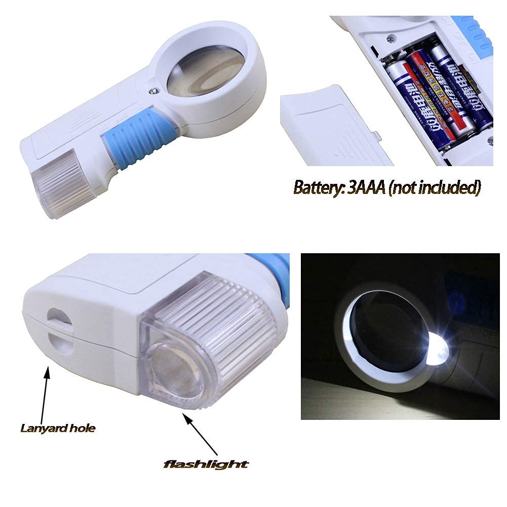 Lupas, Lupa con luz, Lupa de Mano con luz LED Brillante, Lente de Aumento 8X, Ligera, Fácil de Usar para Personas Mayores, Readioffice, Mapas, Joyería, Reloj mecánico, Computadora