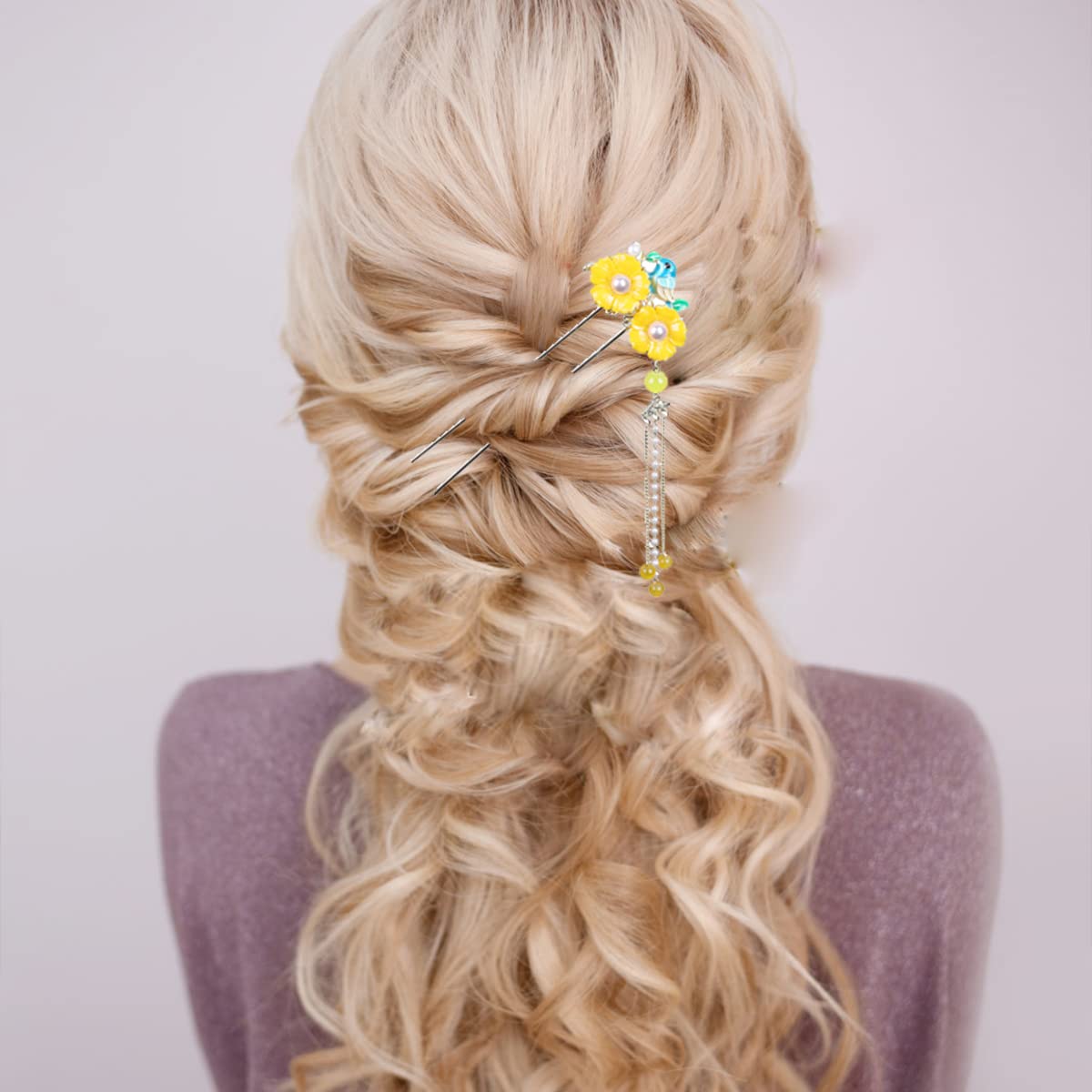 baguette pour cheveux, Épingle à cheveux antique en forme de U, baguettes à cheveux, épingles à cheveux de fixation de chignon, bâtons de cheveux en forme de U à double fleur rose, accessoires de pinc