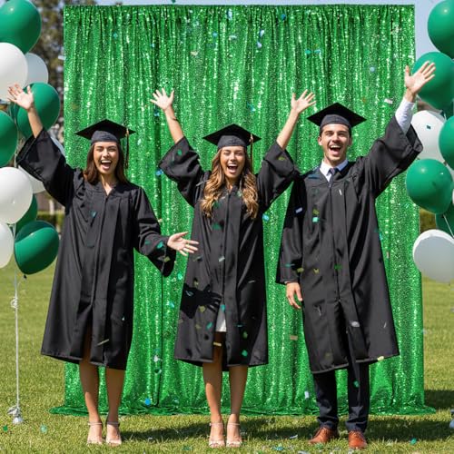 Image of Green Sequin Backdrop Curtains-1 Panel 5FTx8FT Green Backdrop for Wedding, Glitter Party Decorations Background Drapes for Birthday Party Anniversary Graduation Photo Booth Decor