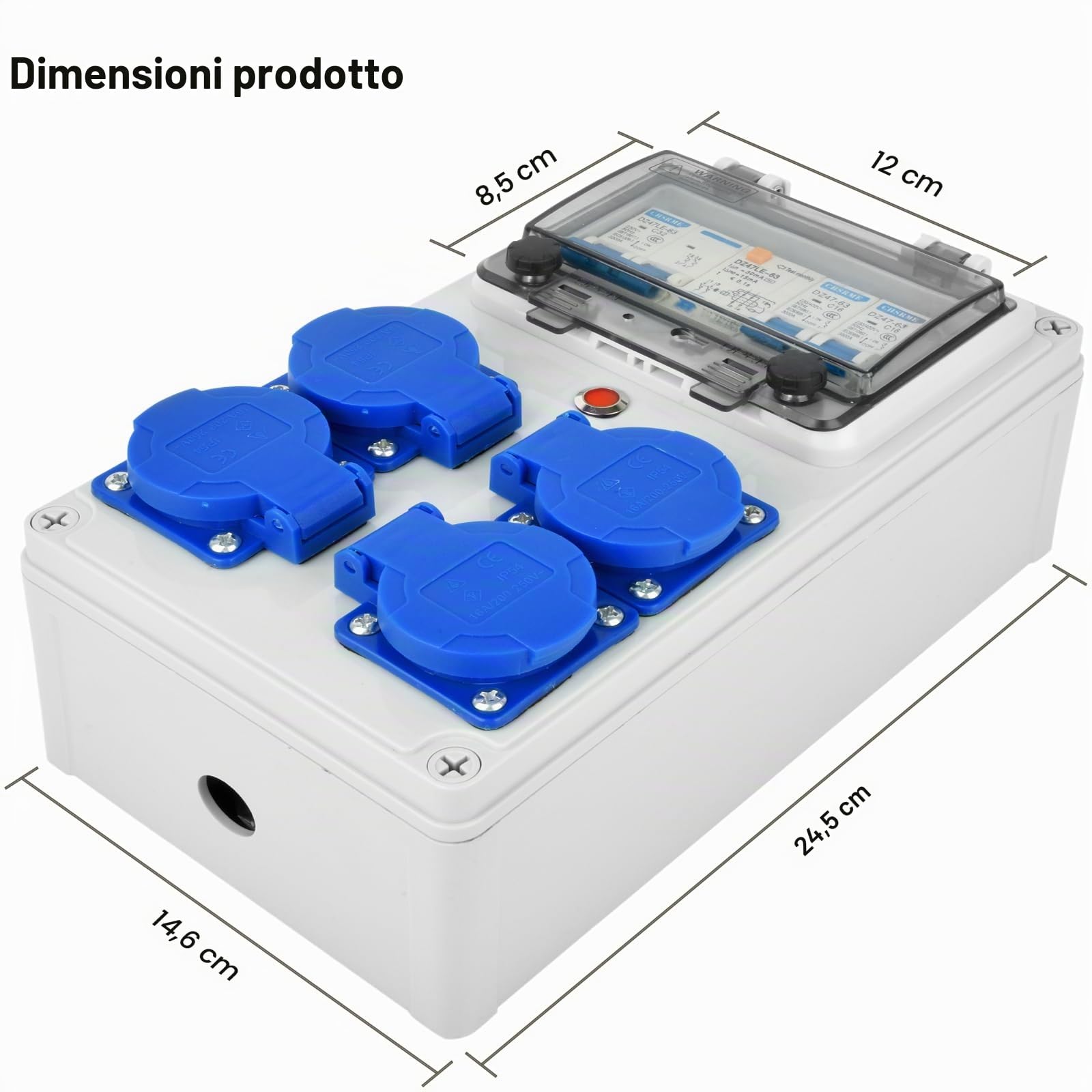 Cofanetto elettrico di cantiere 230 V - Scatola divisore a parete IP67 - Distributore corrente 16 A con interruttore splitter