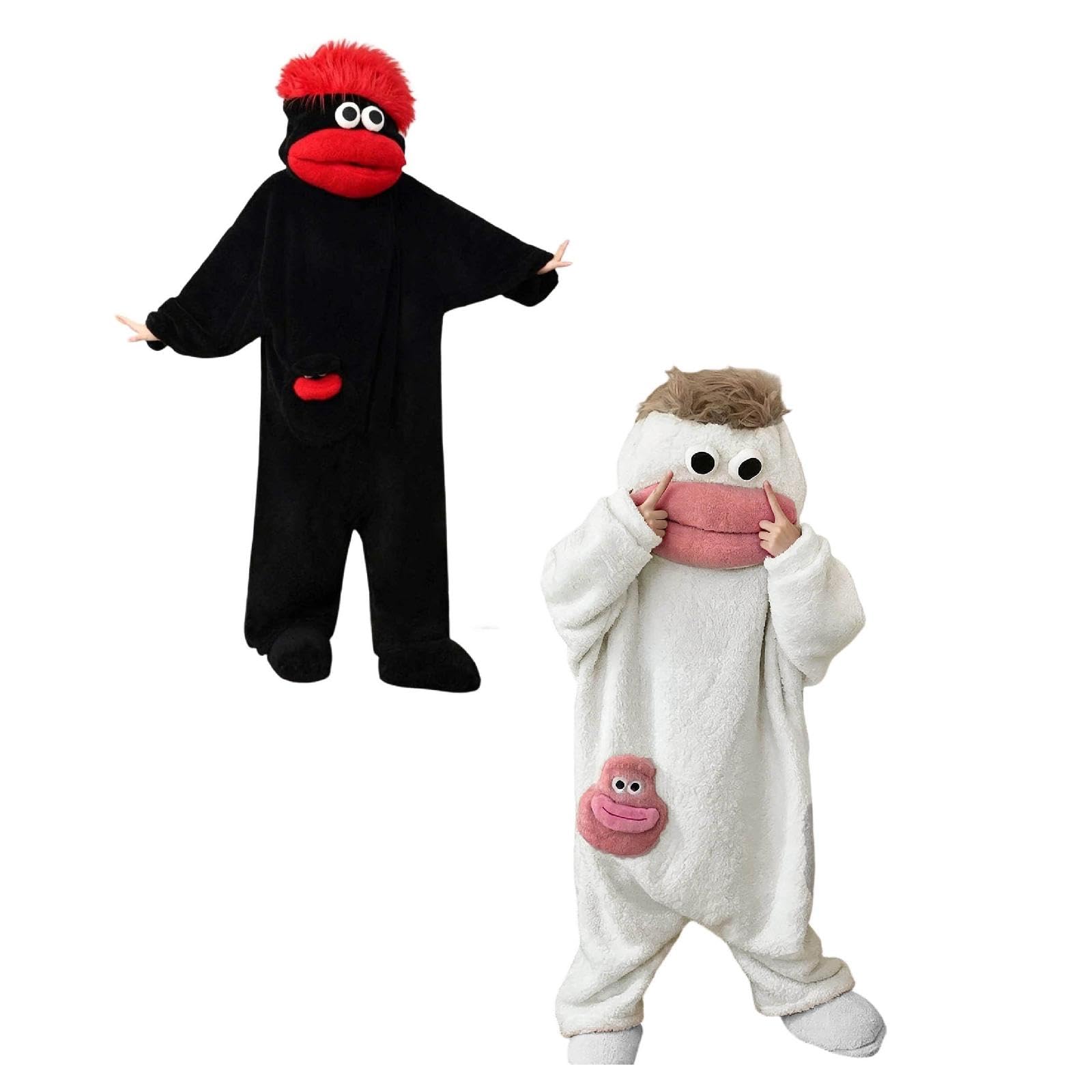 2er Pack Silly Onesie Fleece Pajamas Lustiger Grüner Monster-Hoodie aus Fleece Kuscheliger Ultraweicher Einteiler Zuhause Damen Herren Pyjama Schlafanzug Cosplay Jumpsuit Karneval Plüschkostüm