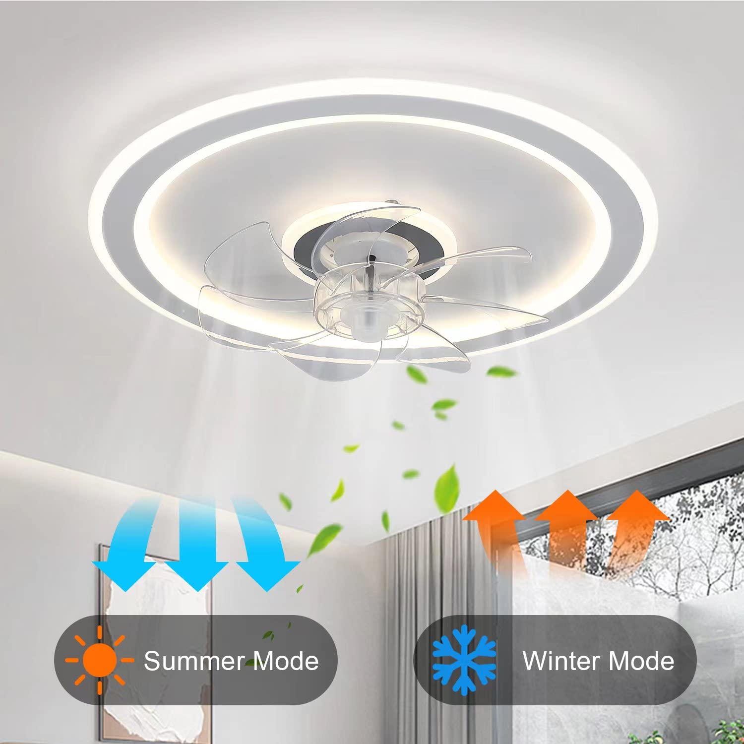 JDONG Deckenventilator mit Beleuchtung und Fernbedienung 54W LED Leise Deckenleuchte Ventilator Mit Dimmbar Timer Einstellbare Windgeschwindigkeit für Wohnzimmer Esszimmer Schlafzimmer 47CM…