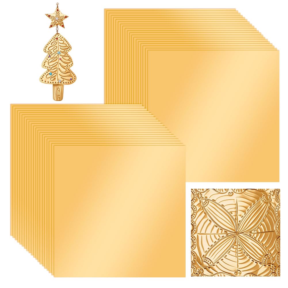 OLYCRAFT 100 Sheets Aluminum Metal Foil Crafts 15x15cm Gold Art Foil Sheets