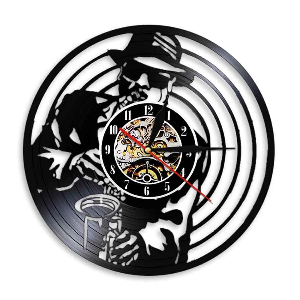 ELD 30cm Jazz Musik Saxophon Player Silhouette Wanduhr Silent Quartz Modernes Design Vinyl Schallplatte Wanduhr Dekor 3D Wanduhr Kunst Wanduhren Uhren