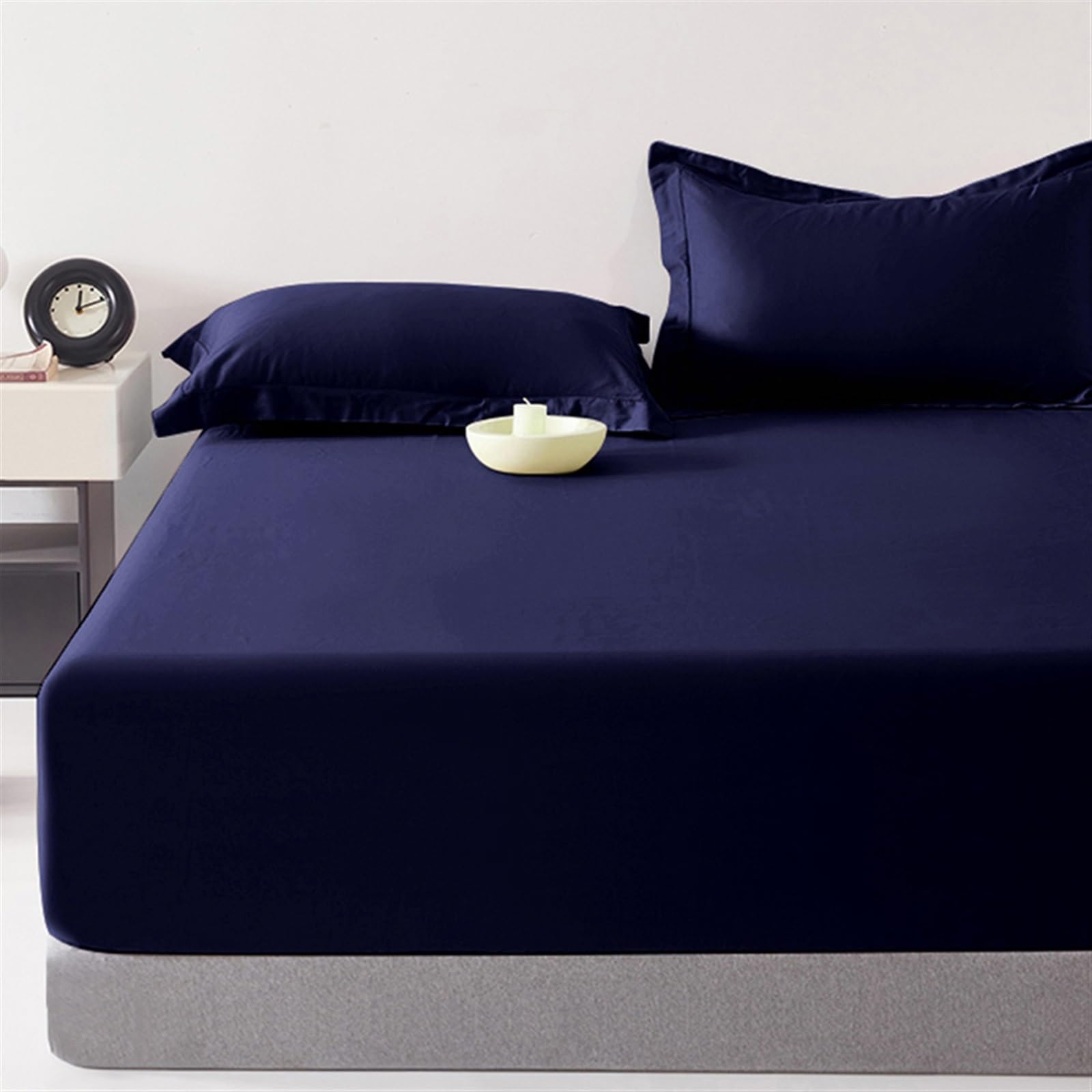 Extra Tiefes Spannbettlaken 1 ultratiefes Bettlaken mit Taschen, Mattes in Dunkelblau fürs Schlafzimmer, weiche und atmungsaktive Bettwäsche (geeignet for Matratzen 45–60 cm Dicke)(120x200cm)