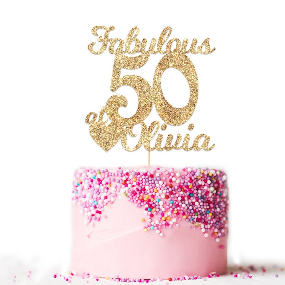 EDSG Fabulous at 50 Birthday Cake Topper, Fabulous cake topper, Custom Cake Topper, Personalised Any Name Any Age Double Sided Glitter Card Hand Finished in UK
