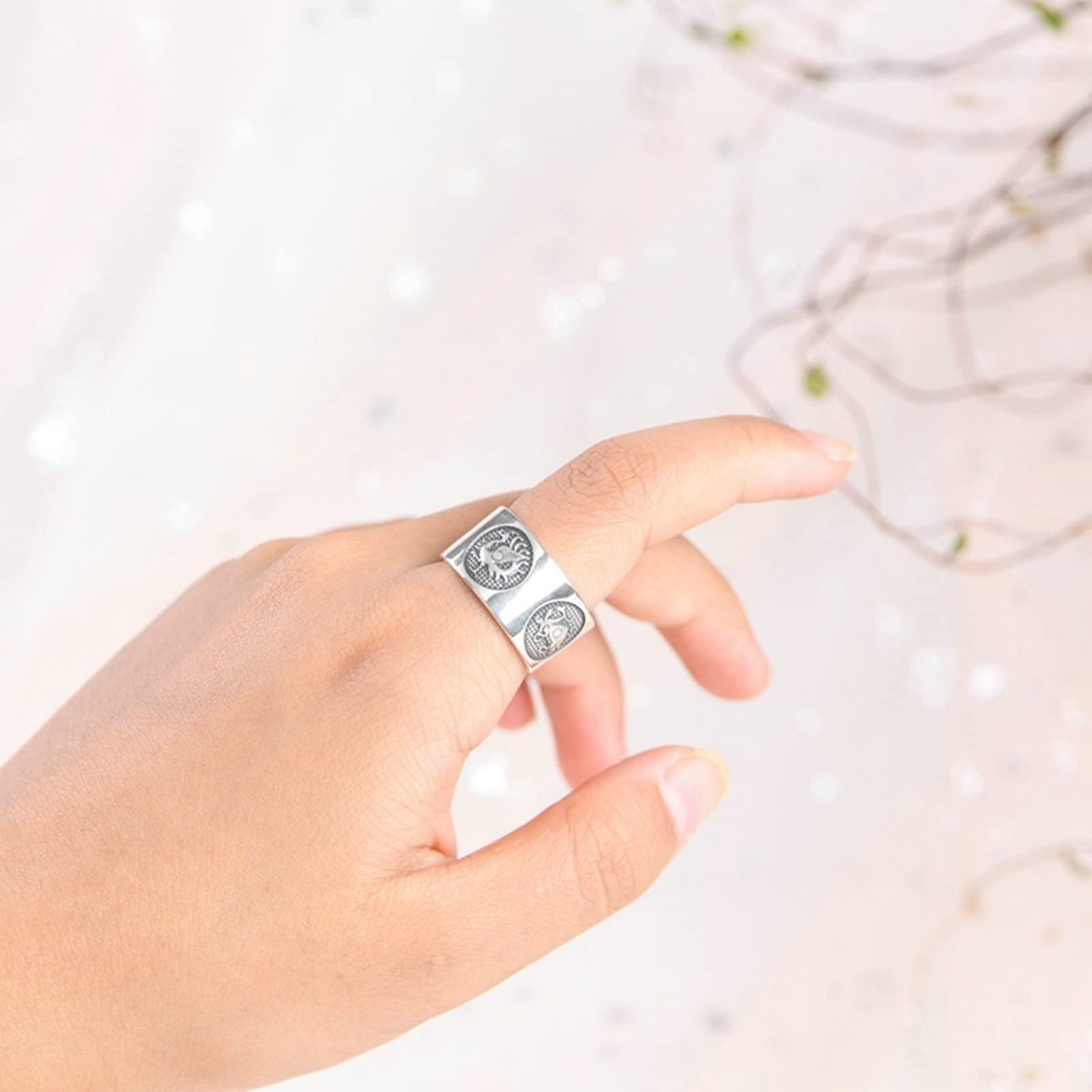 Anillos de boda únicos de plata de ley, anillo ajustable para mujer, diseño de animales antiguos de la suerte