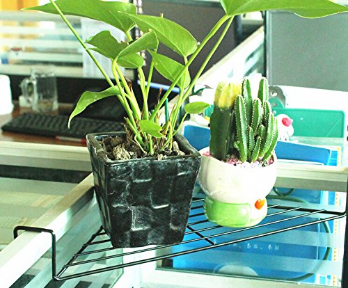 Fashionclubs Iron Wire Office Cubicle Sundries Corner Storage Shelf Rack,Balcony Corner Plant Caddy (Black)