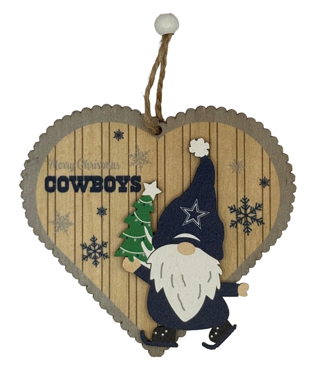 Foco Multi Color Nfl Dallas Cowboys Wooden Gnome Heart Ornament – Officially Licensed Holiday Decoration