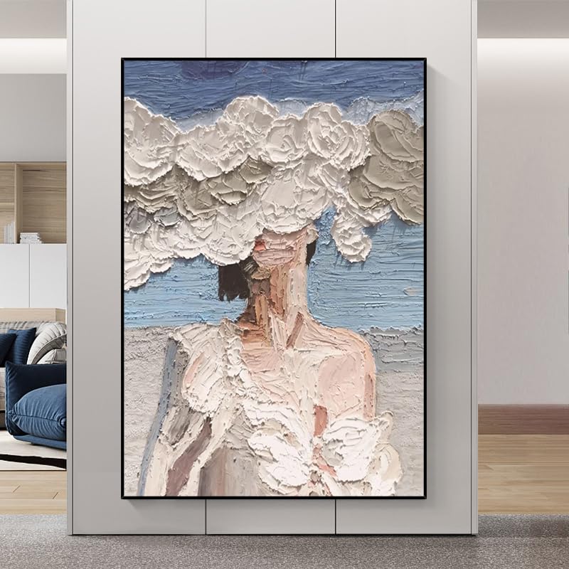 Tableau abstrait moderne Fille Nuage, peinture à l'huile sur toile pour un intérieur poétique