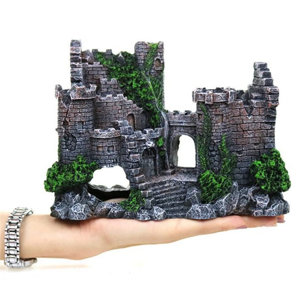 FMURY Resina Artificiale Acquario Castello Antico Decorazione Acquario Roccia Grotta Costruzione Decorazione Acquatico Paesaggistica Ornamento