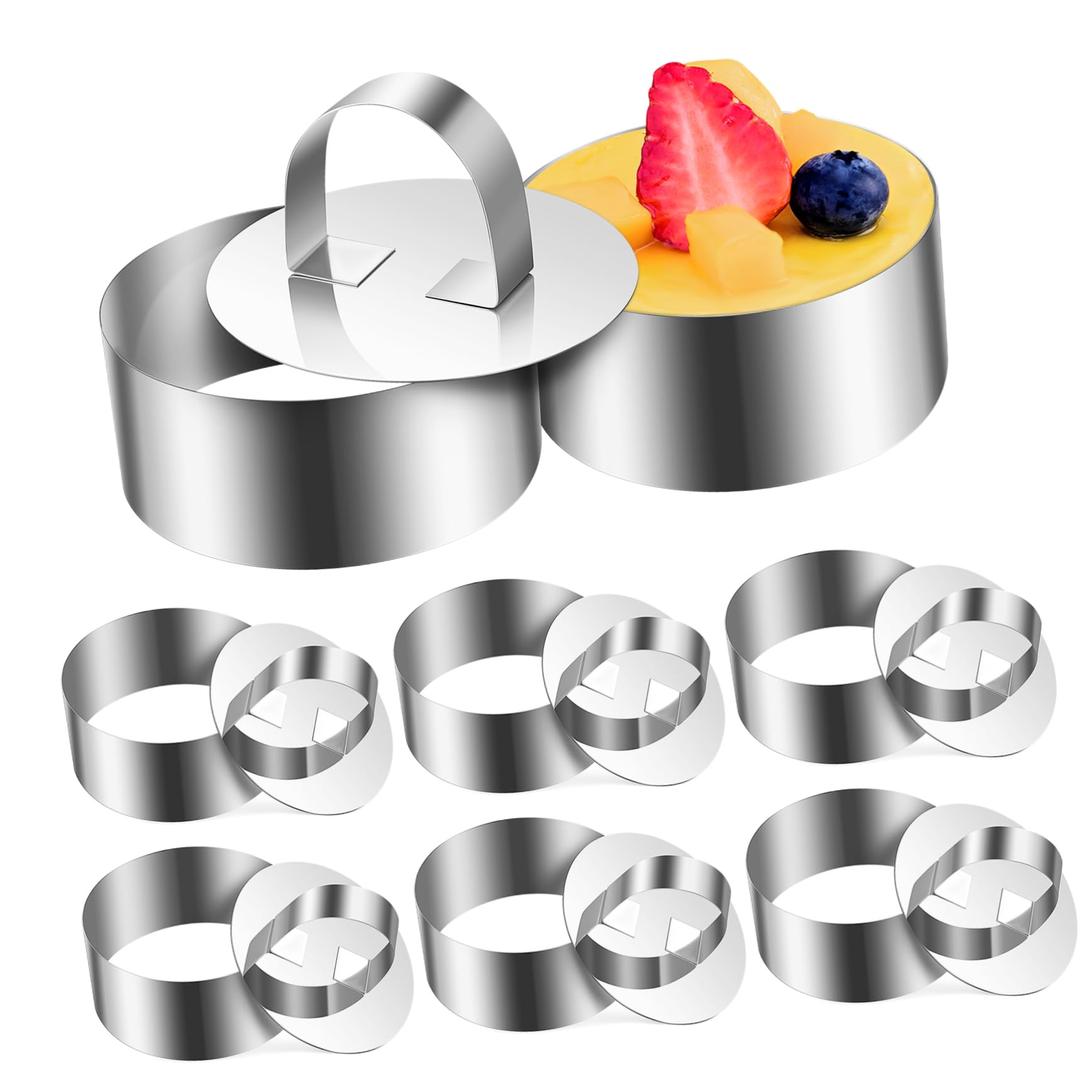 Kichvoe Circle Stencil 8 Sets Round Cake Ring Mold Stainless Steel Dessert Mousse Molds with Pusher Lifter Cooking Rings Tuna Tartare Molds Food Rings Baking Ring Mold for Mousse Cake Cake Mold
