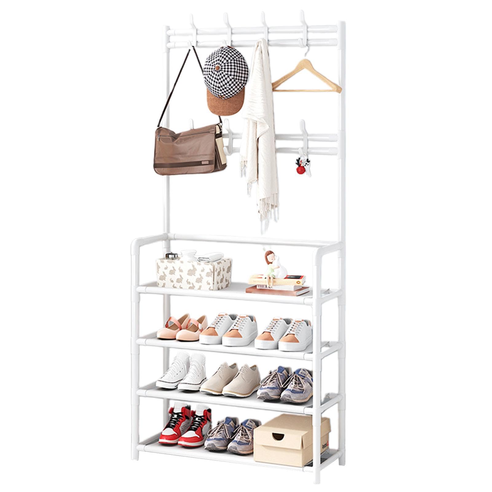 FGXHHS Floor-standing Clothes and Shoes Rack with Hat Hooks | Versatile Coat Hanger for Bedroom, Dormitory, Indoor Storage Solutions