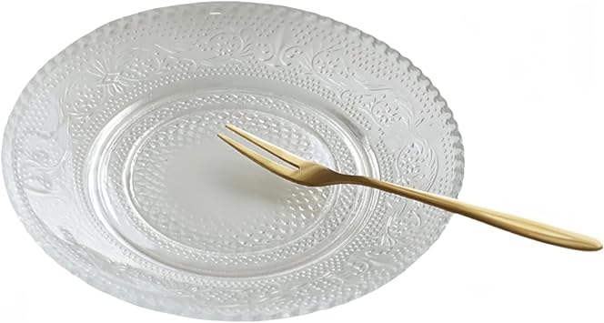 6pcs Vintage Glass Dinner Plates Set - Embossed Clear Dessert Plates, Stackable & Space-Saving for Parties, Snacks, Salad
